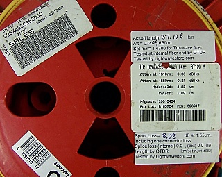 37.120km Lucent Truewave-RS fiber spool. With 2 SC/PC connectors. With plastic film over fiber roll, in original full fiber length
