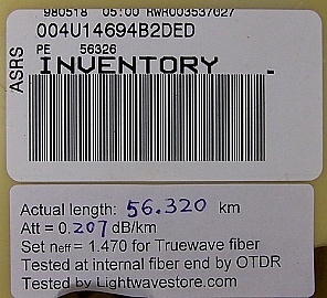 56.32km Lucent Truewave-plus fiber spool.