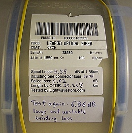 25.26km LEAF fiber spool. With 2 FC/PC connectors in 3mm-cable.