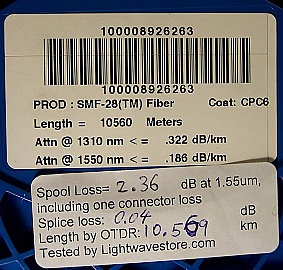 10.56km SMF-28 bare fiber spool, with 2 FC/APC connectors