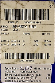 10.56km or 10.58km SMF-28 bare fiber spool, with 2 SC/PC connectors