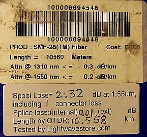 10.56km or 10.58km SMF-28 bare fiber spool, with 2 SC/PC connectors