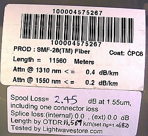 11.56km SMF-28 bare fiber spool, with 2 FC/PC connectors