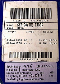 19.85km SMF-28 bare fiber spool, with 2 SC/PC connectors