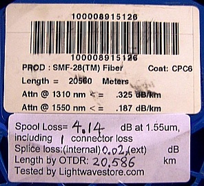 20.56km SMF-28 bare fiber spool, with 2 LC/PC connectors