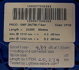 25.26km SMF-28 bare fiber spool with 2 SC/PC connectors