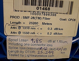25.26km SMF-28 bare fiber spool with 2 FC/UPC connectors