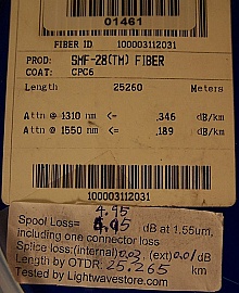 25.26km SMF-28 bare fiber spool with 2 FC/UPC connectors
