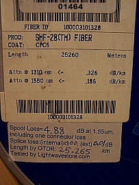 25.26km SMF-28 bare fiber spool with 2 FC/UPC connectors