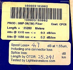 25.26km SMF-28 bare fiber spool with 2 SC/PC connectors