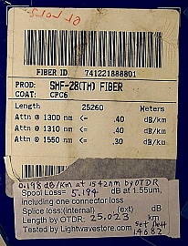 25.023km SMF-28 bare fiber spool, with 2 SC/PC connectors in 900um buffer. Low loss.