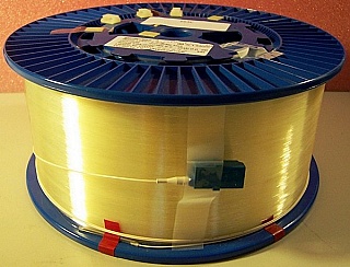 25.27km SMF-28 bare fiber spool, with 2 LC/PC connectors. Internal end shows high bending loss
