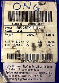 25.26km SMF-28 bare fiber spool, with 2 SC/PC connectors