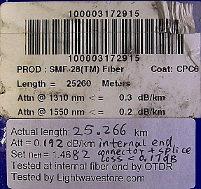 25.26km SMF-28 bare fiber spool, with one SC/PC connector