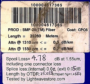 25.05m SMF-28 bare fiber spool, with two FC/APC connectors.