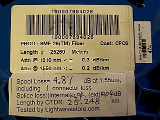 25.26km SMF-28 bare fiber spool, with 2 FC/APC connectors