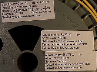 3.6km to 26km Lucent/AT&T standard SM bare fiber spool. Low attenuation.