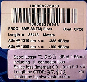 34.41km SMF-28 bare fiber spool, with one SC/PC and one LC/PC connector