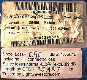 35.4856m SMF-28 bare fiber spool, with 2 FC/APC connectors