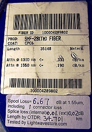 34.7km SMF-28 bare fiber spool, with 2 FC/APC connectors