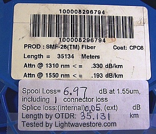 35.134km SMF-28 bare fiber spool, with 2 LC/PC connectors