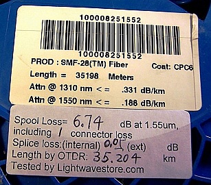35.134km SMF-28 bare fiber spool, with 2 LC/PC connectors