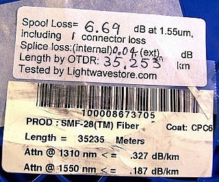 35.235km SMF-28 bare fiber spool, with 2 LC/PC connectors