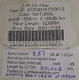 50km Pure-Silica-core bare fiber spool, Ultra low loss. With two SC/PC connectors.
