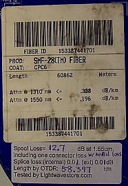 58.397km SMF-28 bare fiber spool, with two FC/APC connectors. fiber spool loss is slightly higher than expected due to extra bending loss.
