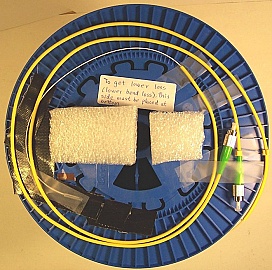 58.397km SMF-28 bare fiber spool, with two FC/APC connectors. fiber spool loss is slightly higher than expected due to extra bending loss.