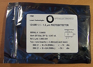 1.1 - 1.6 um broadband PIN photodiode. High linearity and low back reflections for analog applications for analog CATV.  Lucent model: 131AM
