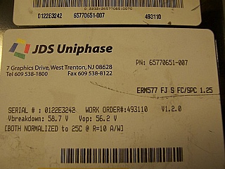 2.5Gb high-gain APD/Preamp receiver, JDS model: ERM577 FJ S FC/SPC 1.25. P/N:65770651-007. With FC/SPC fiber connector