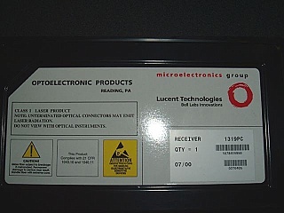 $25 each if buy 10pc. Min order qty=5.    2.5Gbps 1.3/1.55um Pin-Amp Receiver Module. Lucent P/N: 1319PC, with MU fiber connector.