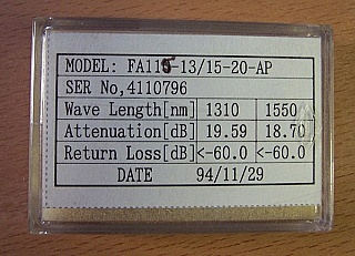 About 19dB Fiber adapter with fixed loss, SC/APC - SC/APC, 1.3/1.55um, Seikoh P/N: FA115-13/15-20-AP