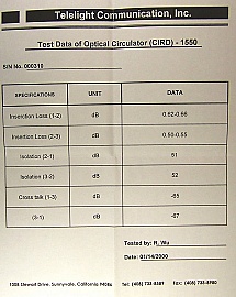 1550nm 3-port optical circulator. Telelight P/N: CIRD1550.