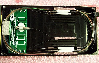 1x8 tree coupler over 1550nm. With MPX and SC/PC fiber connectors. With built-in power monitor. With 7 1x2 3dB couplers. JDS P/N: SWTC0AN7PL21Z