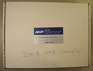 2x8 coupler for both 1310/150nm +/-50nm wideband coupler. With FC/PC connectors. P/N: WA35AV0208ER0FC