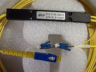 $17 each if buy 80pc. 50%50% AFOP 1x2 3dB ruggedized coupler 1.3/1.55um. Premier grade. With 2 LC/PC connectors and 1 SC/PC connector. AFOP P/N: 812-3150-2EL01.