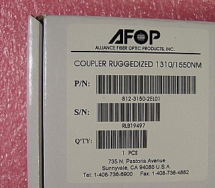 $17 each if buy 80pc. 50%50% AFOP 1x2 3dB ruggedized coupler 1.3/1.55um. Premier grade. With 2 LC/PC connectors and 1 SC/PC connector. AFOP P/N: 812-3150-2EL01.