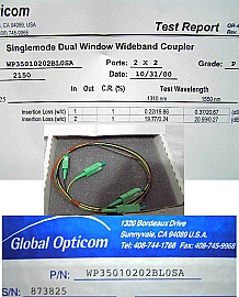 1%  2x2 coupler 1.55/1.3um, SC/APC connectors.