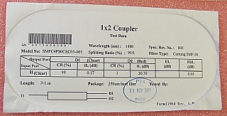 $9 each if buy 4pc. 1%/99% 1x2 1480nm coupler. JDS P/N: SMFC4PS0CSC03-003
