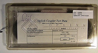 2%/98% wideband 1x2 coupler over 1270-1350nm and 1510-1590nm. With two LC/PC connectors. Oplink P/N: DWFC102JD. Previous owner marked 'fail', so it is 'Sell As Is', 'No Return'