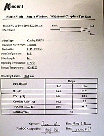 10%/90% 1x2 1460nm(1445-1480nm) wide-band coupler. P/N: SSWC-A-1460-250S-1X2-10-1-N