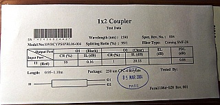 $6 each if buy 20pc. 1%/99% 1x2 coupler around 1590nm L-band, JDS model: SWBCYPS0PRL06-004, ("WB" should mean wideband)