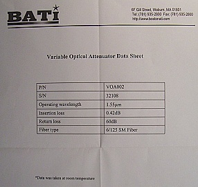 EclipseTM Variable Optical Attenuator/Modulator. 30us high-speed attenuation control with modulation capability. BATI  P/N: VOA002