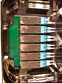OC-192 Optical interface module for L-band, around 1585nm, removed from Innovance OC-192 long haul transmission system: TSIO card.  JDS P/N: OIA0002-01-02. Model: OEMJ6ZZYNNV03-003