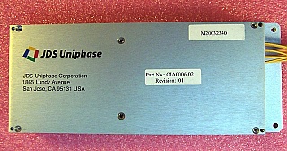 OC-192 Optical interface OADM module for L-band, around 1585nm, removed from Innovance OC-192 long haul transmission system: OADA card.  JDS P/N: OIA0006-02. Revision: 01