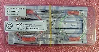 $22 each if buy 100pc. 1535-1565nm C-band single-stage isolator. High isolation at 1550nm, Low loss, P-grade.  AOC P/N: ISO-PIS-155-P-025-00