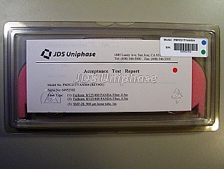 JDS 1x2 PM coupler with 1% SMF tap, wavelength range:1525-1565nm. PN: PMFC21TYANS04