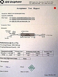 JDS 1x2 PM coupler with 1% SMF tap, wavelength range:1525-1565nm. PN: PMFC21TYANS04